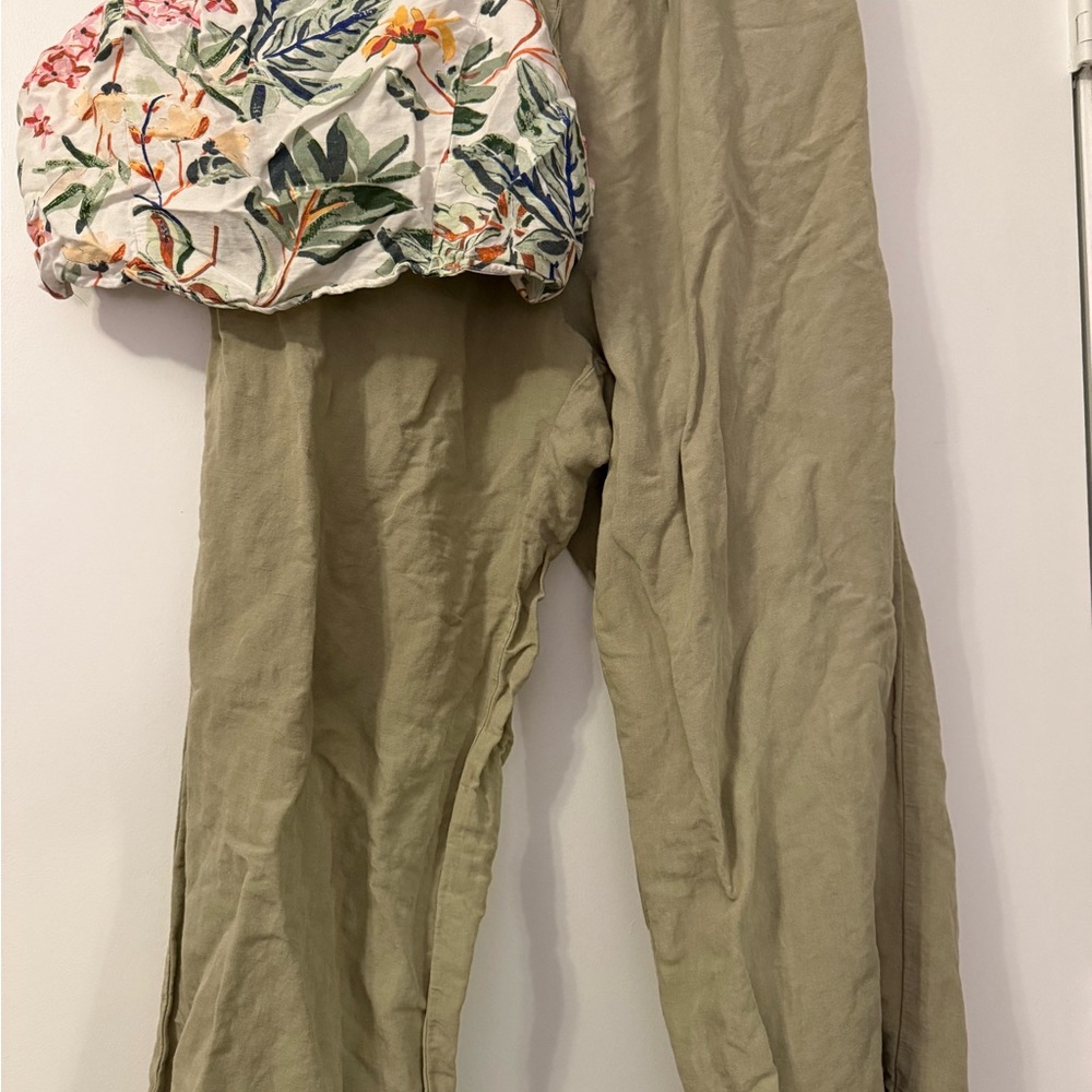 Linen blend pants set